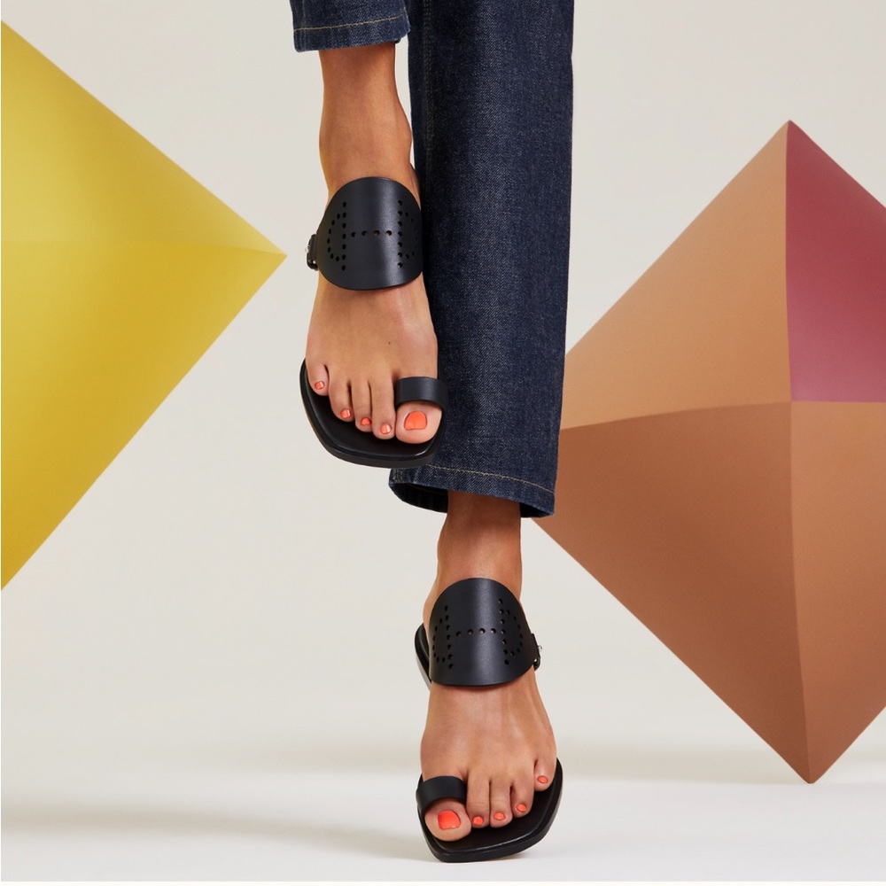 HERMES Sandales Héra Veau Noir 38